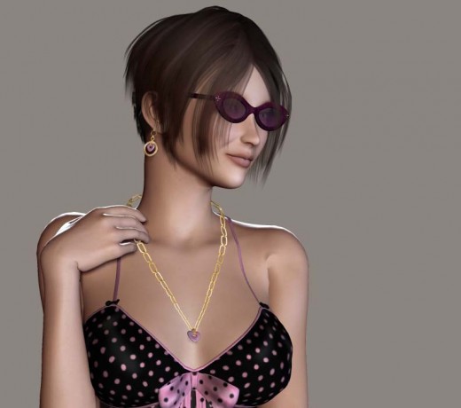 Attractive woman with sunglasses and short hair.
