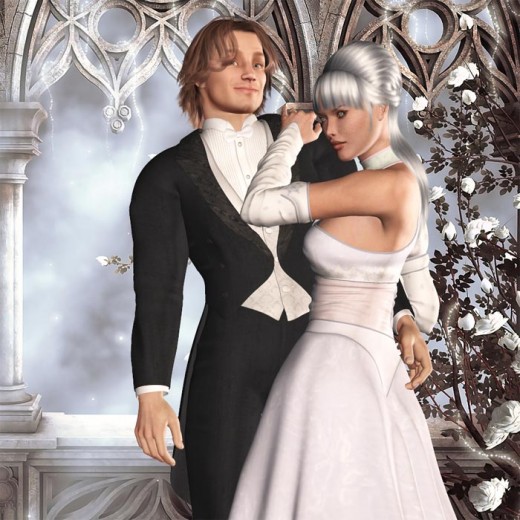 Bride and Groom standing in front of a church window with snow outside.