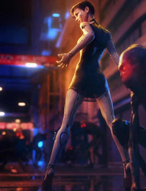 Depression loop. Cyborg woman battling nightmare creatures in futuristic scene. Fantasy Sci-Fi Woman Art. Daz Studio Iray image.
