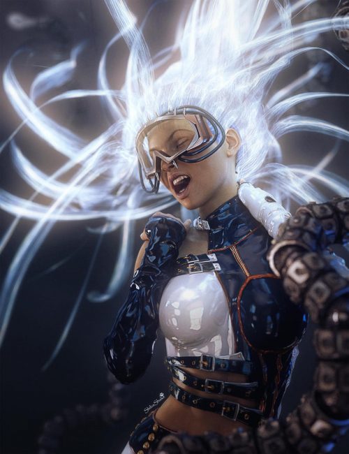 A closed-heart and judgmental criticism leads to abandonment and depression. Sci-fi girl with light emitting hair screaming with robotic tentacles all around her. Sci-fi fantasy woman art. Daz Studio Iray image.